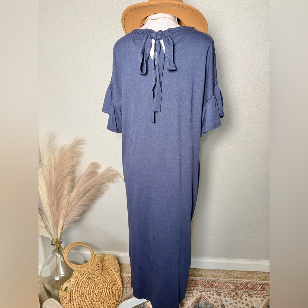 NWT Crescent - Navy Blue Ruffle Sleeve Sunday Brunch Dress